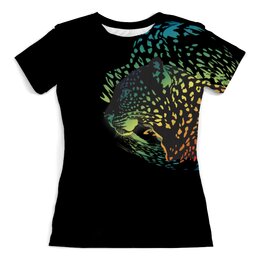 Заказать женскую футболку в Москве. Футболка с полной запечаткой (женская) Радужный леопард от Zorgo-Art  - готовые дизайны и нанесение принтов.