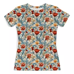 Заказать женскую футболку в Москве. Футболка с полной запечаткой (женская) Старинные цветы  от gisly@mail.ru - готовые дизайны и нанесение принтов.