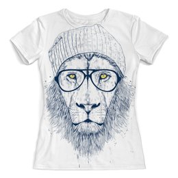 Заказать женскую футболку в Москве. Футболка с полной запечаткой (женская) Hipster lion 3D от Vasilixa - готовые дизайны и нанесение принтов.