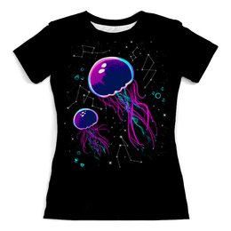 Заказать женскую футболку в Москве. Футболка с полной запечаткой (женская) Космические медузы от T-shirt print  - готовые дизайны и нанесение принтов.