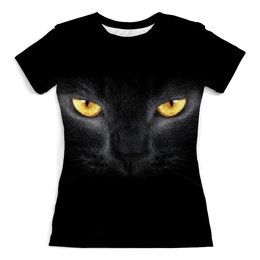 Заказать женскую футболку в Москве. Футболка с полной запечаткой (женская) Чёрная кошка  от ПРИНТЫ ПЕЧАТЬ  - готовые дизайны и нанесение принтов.
