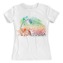 Заказать женскую футболку в Москве. Футболка с полной запечаткой (женская) Радужный леопард от Zorgo-Art  - готовые дизайны и нанесение принтов.