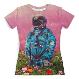Заказать женскую футболку в Москве. Футболка с полной запечаткой (женская) Цветочное поле от Digital Art  - готовые дизайны и нанесение принтов.