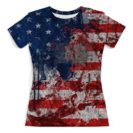 Заказать женскую футболку в Москве. Футболка с полной запечаткой (женская) USA флаг от Selebrity - готовые дизайны и нанесение принтов.
