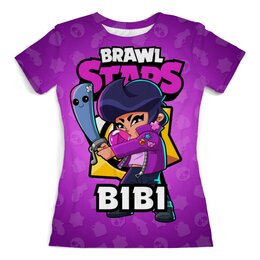 Заказать женскую футболку в Москве. Футболка с полной запечаткой (женская) BRAWL STARS BIBI от geekbox - готовые дизайны и нанесение принтов.