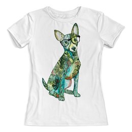 Заказать женскую футболку в Москве. Футболка с полной запечаткой (женская) Моя любимая собака от juliafast77 - готовые дизайны и нанесение принтов.