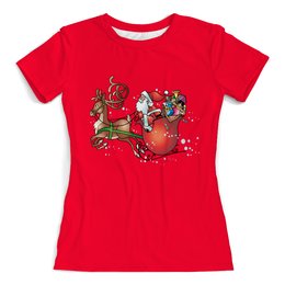 Заказать женскую футболку в Москве. Футболка с полной запечаткой (женская) Новогодние сани от THE_NISE  - готовые дизайны и нанесение принтов.