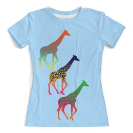 Заказать женскую футболку в Москве. Футболка с полной запечаткой (женская) Три жирафа от ПРИНТЫ ПЕЧАТЬ  - готовые дизайны и нанесение принтов.