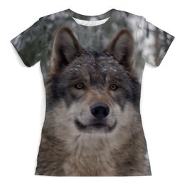 Заказать женскую футболку в Москве. Футболка с полной запечаткой (женская) Волк в лесу от weeert - готовые дизайны и нанесение принтов.