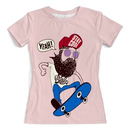 Заказать женскую футболку в Москве. Футболка с полной запечаткой (женская) Скейтер с бородой от denis01001 - готовые дизайны и нанесение принтов.