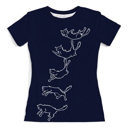 Заказать женскую футболку в Москве. Футболка с полной запечаткой (женская) Кошки в полете от T-shirt print  - готовые дизайны и нанесение принтов.