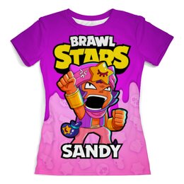 Заказать женскую футболку в Москве. Футболка с полной запечаткой (женская) BRAWL STARS SANDY от geekbox - готовые дизайны и нанесение принтов.