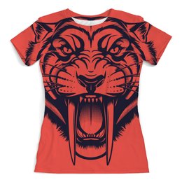 Заказать женскую футболку в Москве. Футболка с полной запечаткой (женская) Саблезубый тигр от Виктор Гришин - готовые дизайны и нанесение принтов.