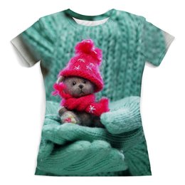 Заказать женскую футболку в Москве. Футболка с полной запечаткой (женская) Грустный медвежонок от tami.fox@mail.ru - готовые дизайны и нанесение принтов.