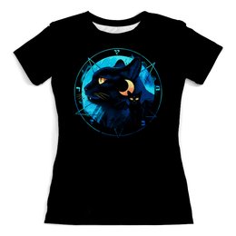Заказать женскую футболку в Москве. Футболка с полной запечаткой (женская) Лунный кот от T-shirt print  - готовые дизайны и нанесение принтов.