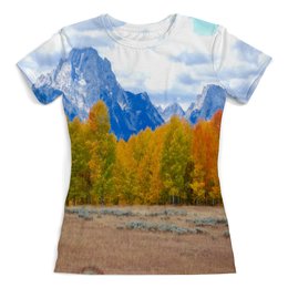 Заказать женскую футболку в Москве. Футболка с полной запечаткой (женская) Деревья в горах от THE_NISE  - готовые дизайны и нанесение принтов.