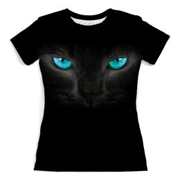 Заказать женскую футболку в Москве. Футболка с полной запечаткой (женская) Взгляд черной кошки от vphone - готовые дизайны и нанесение принтов.