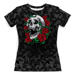 Заказать женскую футболку в Москве. Футболка с полной запечаткой (женская) Skull and Roses от balden - готовые дизайны и нанесение принтов.