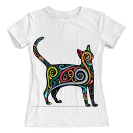 Заказать женскую футболку в Москве. Футболка с полной запечаткой (женская) Cat/ кошка от galaxy secret - готовые дизайны и нанесение принтов.