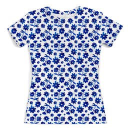 Заказать женскую футболку в Москве. Футболка с полной запечаткой (женская) голубые цветы от THE_NISE  - готовые дизайны и нанесение принтов.