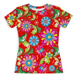 Заказать женскую футболку в Москве. Футболка с полной запечаткой (женская) Цветочный узор от THE_NISE  - готовые дизайны и нанесение принтов.