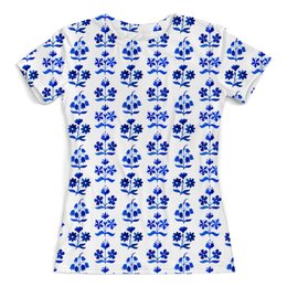 Заказать женскую футболку в Москве. Футболка с полной запечаткой (женская)  голубые цветы от THE_NISE  - готовые дизайны и нанесение принтов.