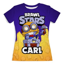 Заказать женскую футболку в Москве. Футболка с полной запечаткой (женская) BRAWL STARS CARL от geekbox - готовые дизайны и нанесение принтов.