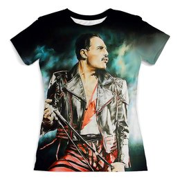 Заказать женскую футболку в Москве. Футболка с полной запечаткой (женская) Freddie Mercury  от ПРИНТЫ ПЕЧАТЬ  - готовые дизайны и нанесение принтов.