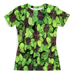 Заказать женскую футболку в Москве. Футболка с полной запечаткой (женская) Зеленые цветы от THE_NISE  - готовые дизайны и нанесение принтов.