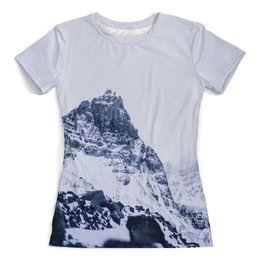 Заказать женскую футболку в Москве. Футболка с полной запечаткой (женская) Снежные скалы от THE_NISE  - готовые дизайны и нанесение принтов.