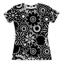 Заказать женскую футболку в Москве. Футболка с полной запечаткой (женская) Черно-белые цветы от THE_NISE  - готовые дизайны и нанесение принтов.