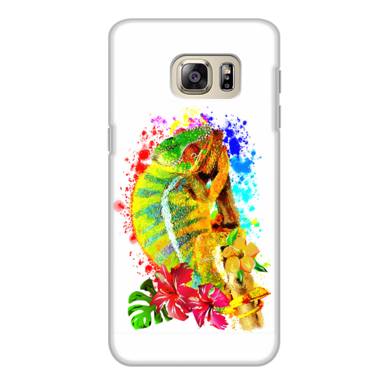 Printio Чехол для Samsung Galaxy S6 Edge, объёмная печать Хамелеон с цветами в пятнах краски. printio чехол для samsung galaxy s6 edge объёмная печать девушка с цветами