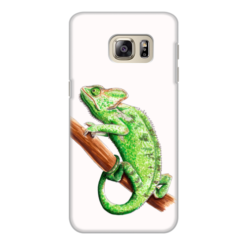 Заказать чехол для Samsung Galaxy S6/S6 Edge в Москве. Чехол для Samsung Galaxy S6 Edge, объёмная печать Зеленый хамелеон на ветке от tigerda  - готовые дизайны и нанесение принтов.
