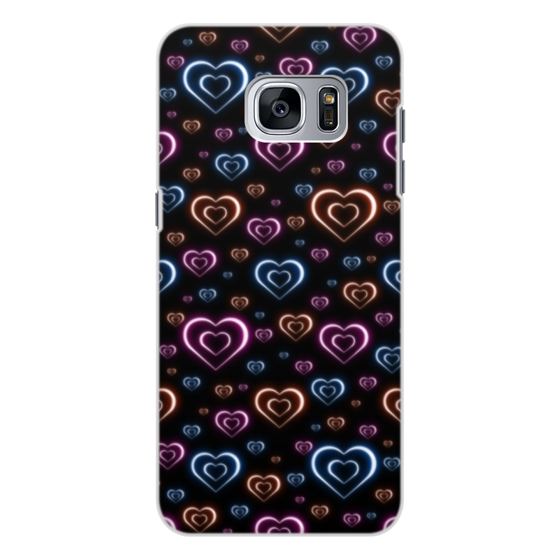 Printio Чехол для Samsung Galaxy S7, объёмная печать Неоновые сердца, с выбором цвета фона. printio чехол для iphone x xs объёмная печать неоновые сердца с выбором цвета фона