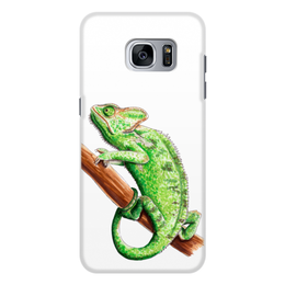 Заказать чехол для Samsung Galaxy S7/S7 Edge в Москве. Чехол для Samsung Galaxy S7, объёмная печать Зеленый хамелеон на ветке от tigerda  - готовые дизайны и нанесение принтов.