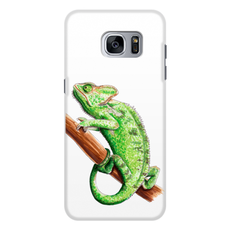 Printio Чехол для Samsung Galaxy S7 Edge, объёмная печать Зеленый хамелеон на ветке printio чехол для samsung galaxy s7 edge объёмная печать хамелеон с цветами в пятнах краски