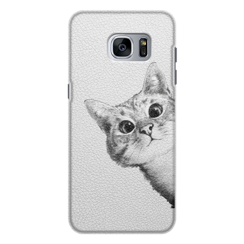 Заказать чехол для Samsung Galaxy S7/S7 Edge в Москве. Чехол для Samsung Galaxy S7 кожаный Любопытный кот от mug-shop - готовые дизайны и нанесение принтов.
