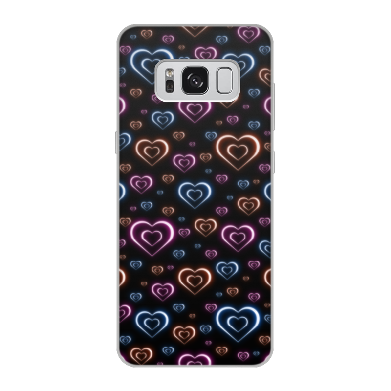 Printio Чехол для Samsung Galaxy S8, объёмная печать Неоновые сердца, с выбором цвета фона. printio чехол для iphone x xs объёмная печать неоновые сердца с выбором цвета фона