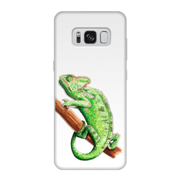 Заказать чехол для Samsung Galaxy S8/S8 Plus в Москве. Чехол для Samsung Galaxy S8, объёмная печать Зеленый хамелеон на ветке от tigerda  - готовые дизайны и нанесение принтов.