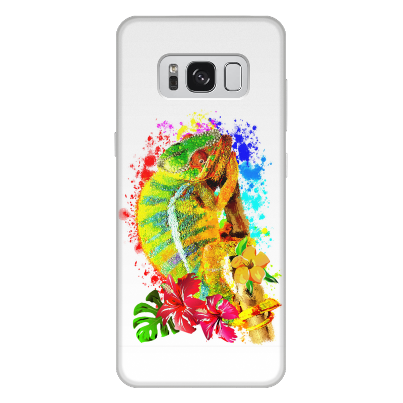 Printio Чехол для Samsung Galaxy S8 Plus, объёмная печать Хамелеон с цветами в пятнах краски. printio чехол для samsung galaxy s7 объёмная печать хамелеон с цветами в пятнах краски