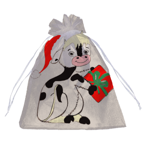 Заказать подарочную упаковку в Москве. Мешочек для подарков 8x12см Новогодний бычок от mrs-snit@yandex.ru - готовые дизайны и нанесение принтов.