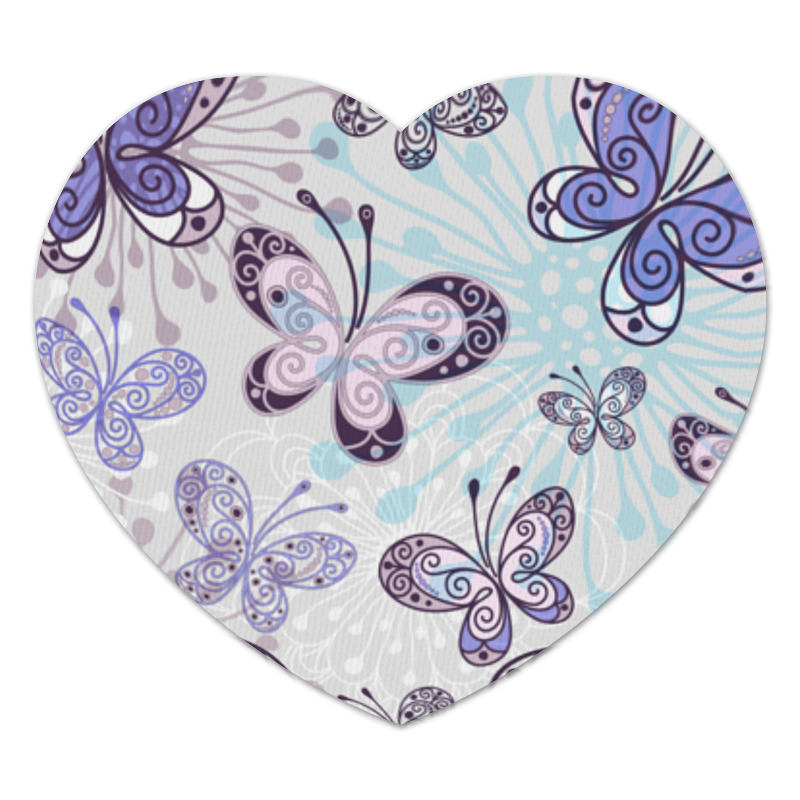 Printio Коврик для мышки (сердце) Фиолетовые бабочки