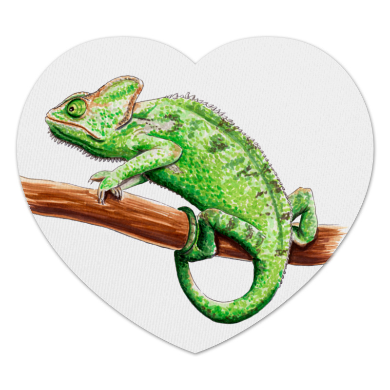 Printio Коврик для мышки (сердце) Зеленый хамелеон на ветке