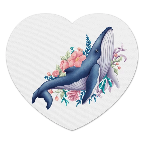 Заказать коврик для мышки в Москве. Коврик для мышки (сердце) Синий кит с цветами от tigerda  - готовые дизайны и нанесение принтов.
