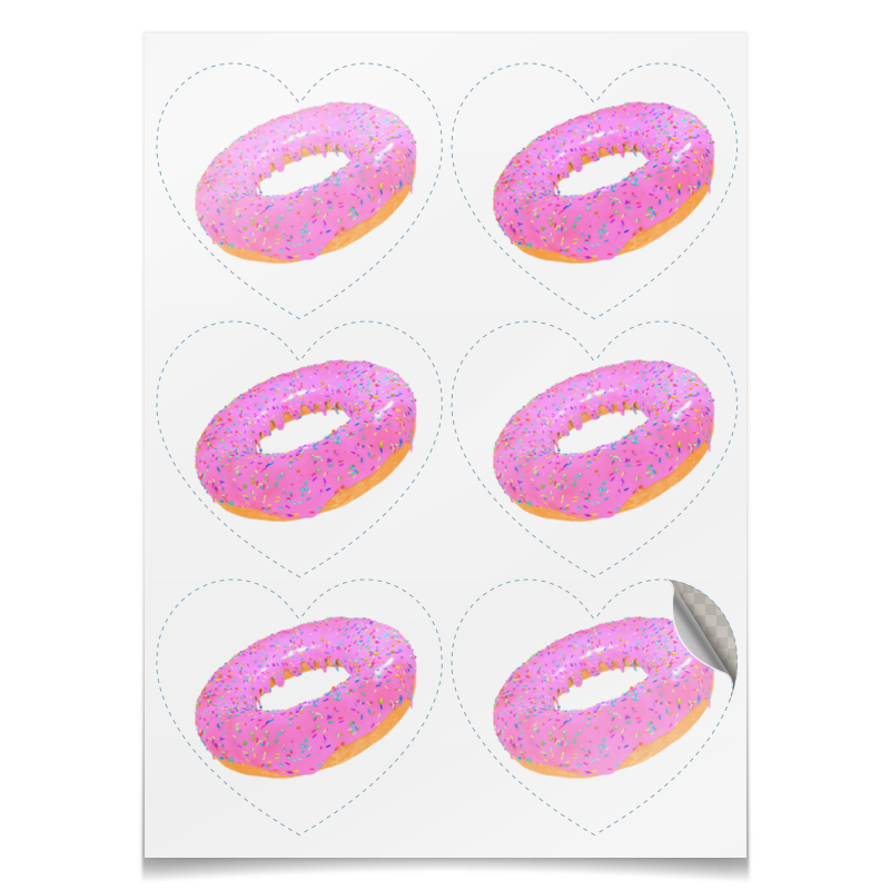Printio Наклейки-сердца 7.5×9.7 см Donuts донат ашан с шоколадной глазурью и цветной посыпкой 45 г