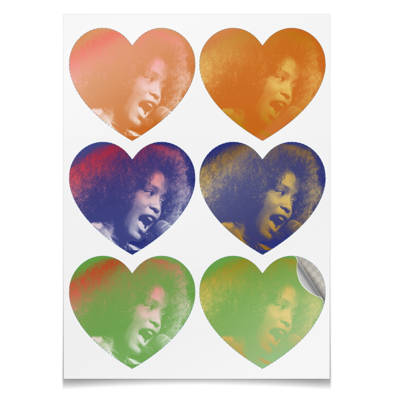 Printio Наклейки-сердца 7.5×9.7 см Whitney houston (певица) printio футболка с полной запечаткой мужская уитни хьюстон певица