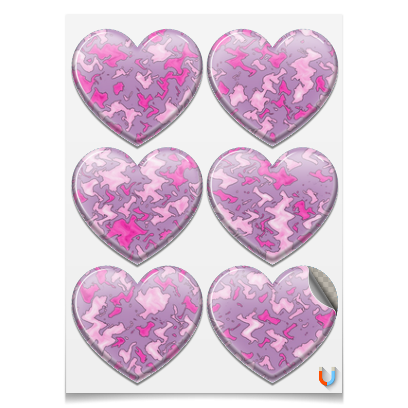 Printio Наклейки-сердца 7.5×9.7 см Камуфляж мраморный (розовый)
