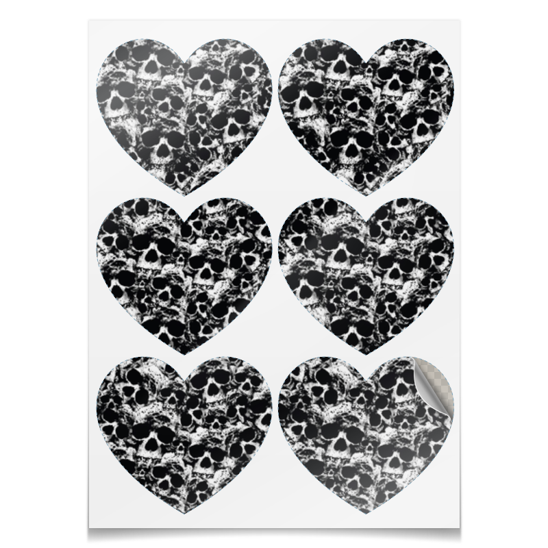 цена Printio Наклейки-сердца 7.5×9.7 см Камуфляж черепа