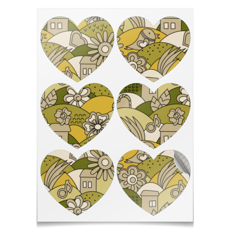 Printio Наклейки-сердца 7.5×9.7 см Загородный пейзаж виниловая пластинка поющие сердца листья закружат 7 дюйм