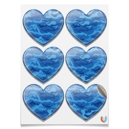 Заказать наклейки в Москве. Наклейки-сердца 7.5x9.7 см Камуфляж "Синий" от Аня Лукьянова - готовые дизайны и нанесение принтов.
